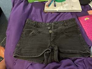 Blue Spice Women's Black Denim High-Waisted Button-Fly Shorts (J10)
